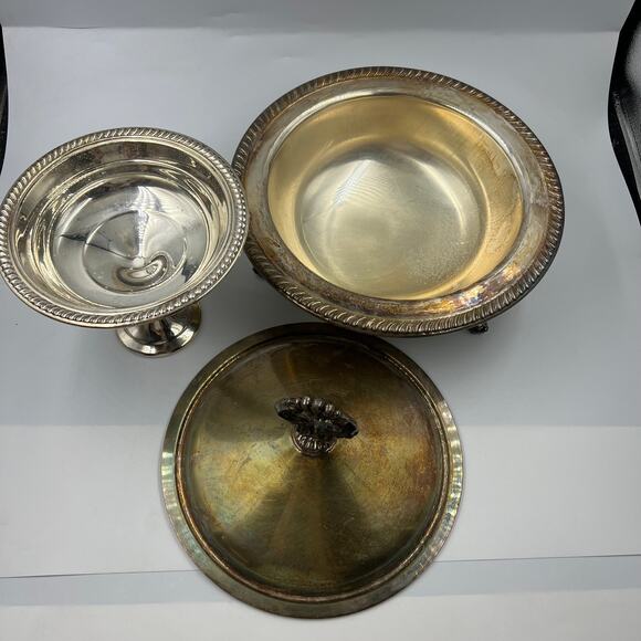 Vintage B Rogers Silver Co Serving Dish W Lid Footed Stem Candy Dish Dip MCM - Picture 8 of 10